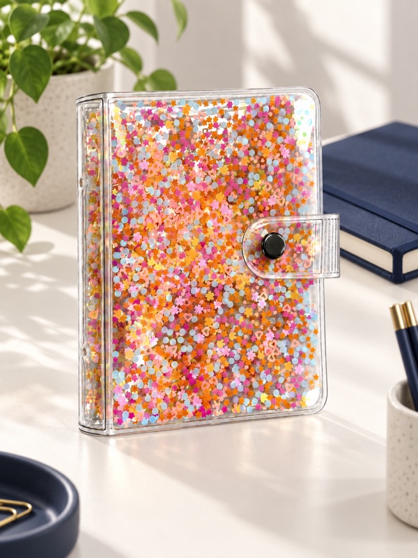 Transparent shaker binder in a stationery scene